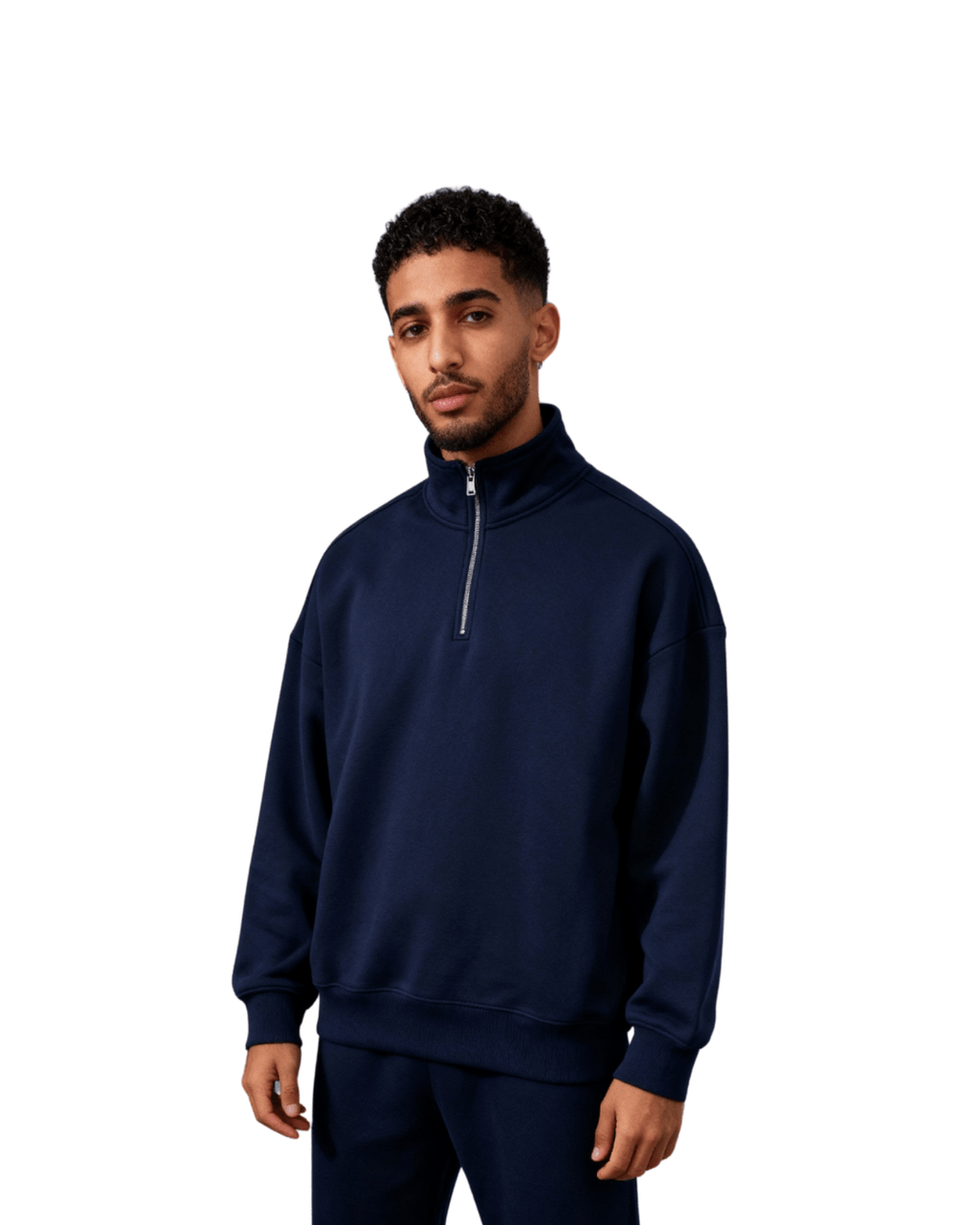 Quarter - Zip Premium Sweatshirt – Deep Navy Blue & Beige - NEXO UNIFIED